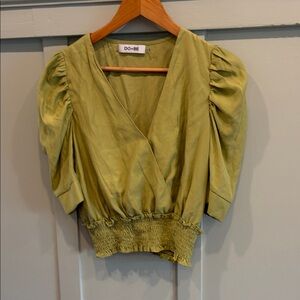 💚 DO+BE Collection Ruched Puff Sleeve Wrap Top Women’s Size Small